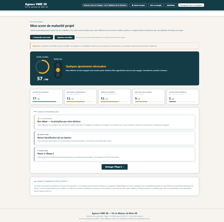Aperçu du bilan automatique de maturité projet